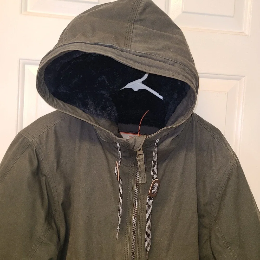 Hawke & CO COAT JACKET Dk Green‎ Featherless Fill Men Size LARGE Fuzzy lining